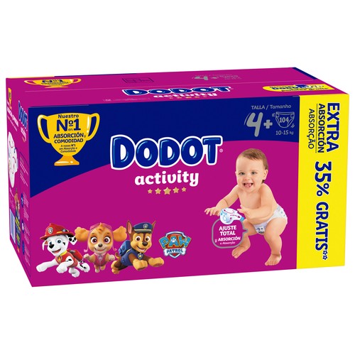 DODOT Activity Pañales talla 4+ (10-15 kg) 104 uds.