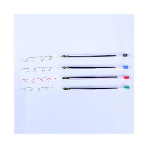 Set 10 bolígrafos capuchón 4 colores recargable. ALCAMPO