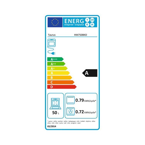 Horno integrable multifunción TAURUS HM750BKD, programable con panel en cristal negro, capacidad: 50L., A, A: 45,5cm, H: 59,5cm, F: 55cm.