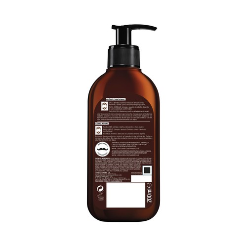 L"ORÉAL Champú con aceite esencial de madera de cedro, para barba, cabello y rostro L"ORÉAL Men expert 200 ml.