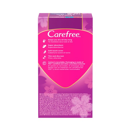 CAREFREE Salvaslips (protegeslips) extra largos y super absorbentes con fragancia ligera 36 uds.