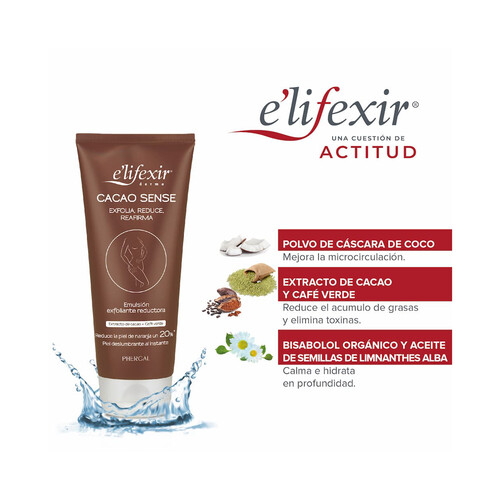E'LIFEXIR Emulsión con acción exfoliante, reductora y reafirmante E´LIFEXIR Cacao sense 200 ml.