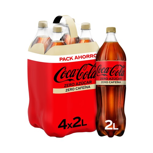 COCA COLA ZERO Refresco de cola sin azúcar y sin cafeína pack 4 botellas de 2 l.