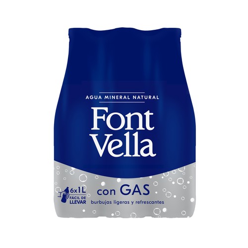 FONT VELLA Agua mineral natural con gas pack 6 uds. x 1 l.
