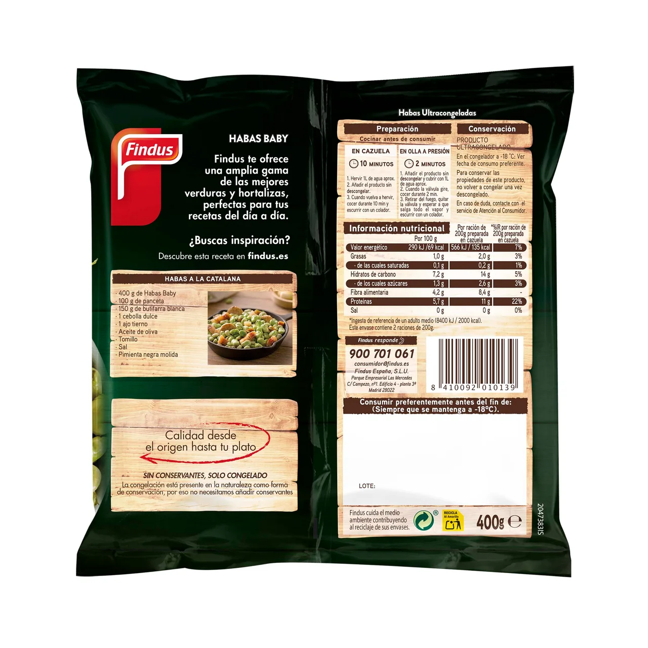 FINDUS Habas baby tienras, seleccionadas y congeladas en pocas horas FINDUS 400 g.
