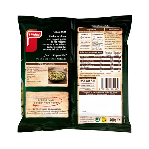 FINDUS Habas baby tienras, seleccionadas y congeladas en pocas horas FINDUS 400 g.