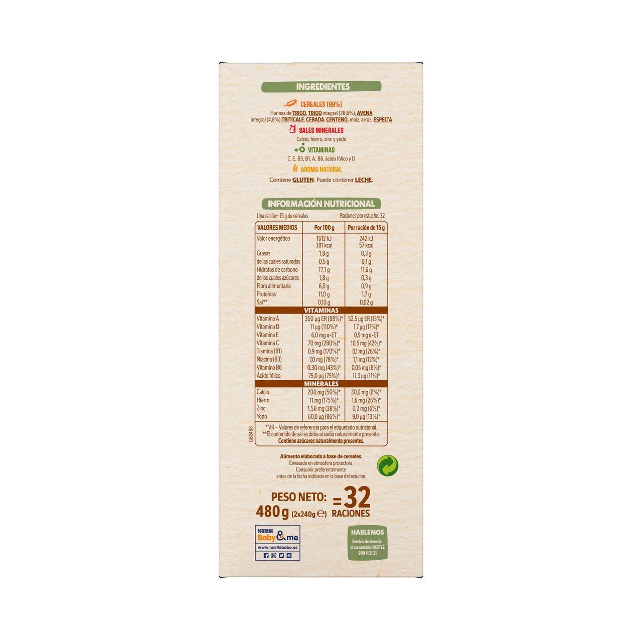 Papilla de 8 cereales, a partir de 6 meses 480 g.