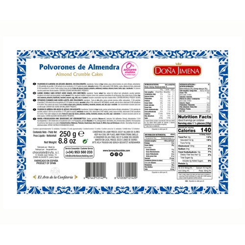 DOÑA JIMENA Polvorones de almendra cero azúcares añadidos 250 g.