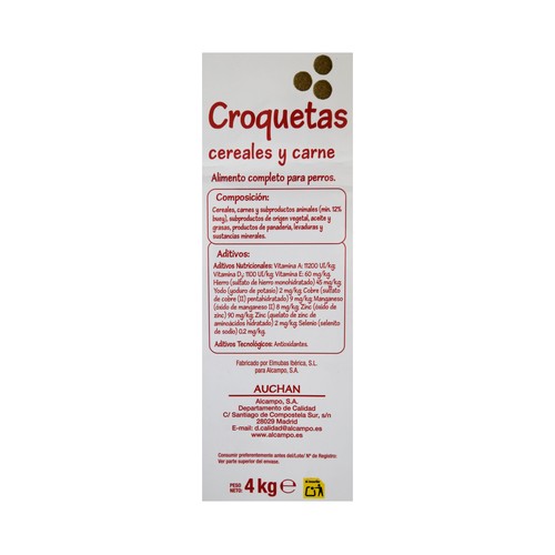 PRODUCTO ECONÓMICO ALCAMPO Comida para perro a base de croquetas de carne y cereales 4 kg.