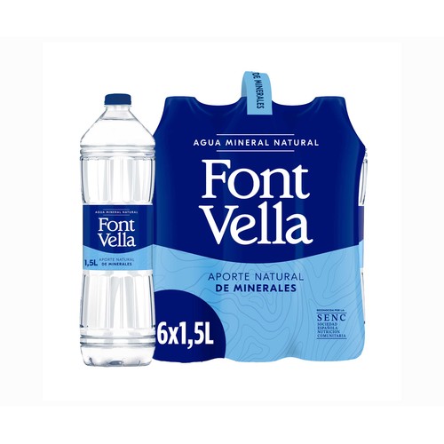 Agua sin gas mineral FONT VELLA pack de 6 uds. x 1,5 l