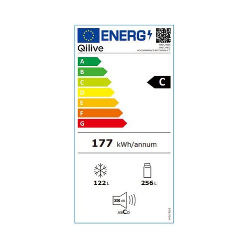 Frigorífico combi 201cm QILIVE Q.6638 NO FROST, clasificación energética: C, H: 201cm, A: 59,5cm, F: 70cm, capacidad total: 393L.