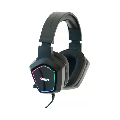 Auriculares gaming tipo diadema QILIVE RGB con cable y micrófono.