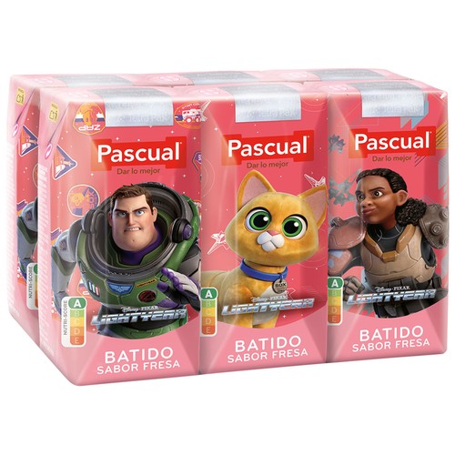 PASCUAL Batido de fresa, elaborado sin edulcorantes PASCUAL 6 x 200 ml.