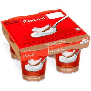 PASCUAL Yogur pasteurizado con sabor a coco 4 x 120 g.