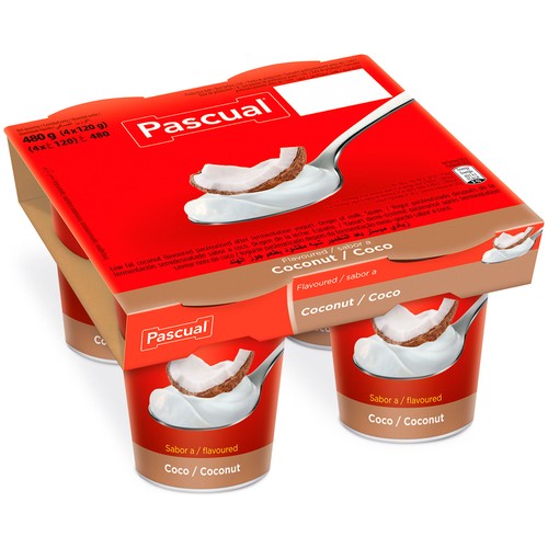 PASCUAL Yogur pasteurizado con sabor a coco 4 x 120 g.