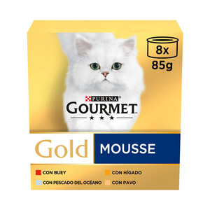 PURINA GOURMET Comida para gatos adultos húmeda a base de mousse surtidas GOURMET 8 uds. 85 g.