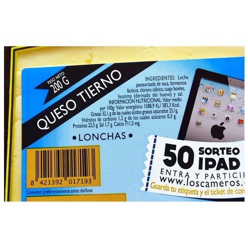 LOS CAMEROS Queso en lonchas edam LOS CAMEROS 200 g.