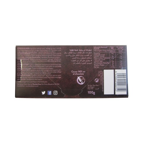 TORRAS Chocolate negro Organic ecológico ( 90% cacao) TORRAS 100 g.