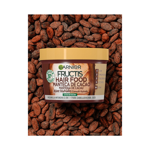 FRUCTIS Mascarilla extra nutritiva con manteca de cacao, para cabello rizado, seco FRUCTIS Hair food de Garnier 390 ml.