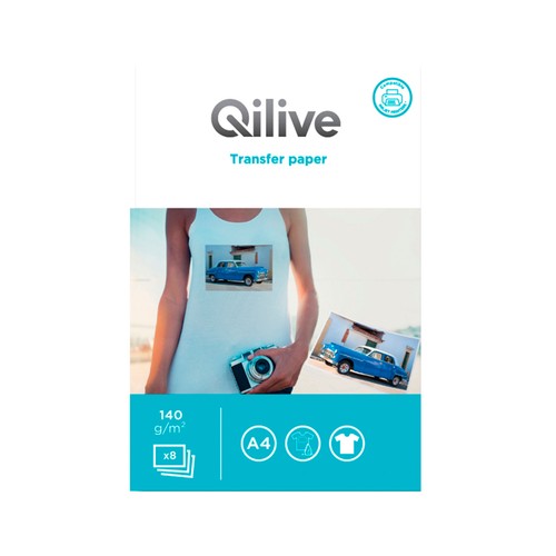 Pack de 8 papeles de transfer QILIVE, A4, 140gr.