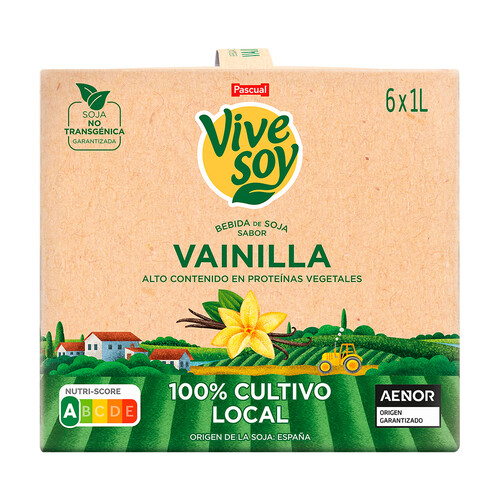 VIVESOY Bebida de soja de origen 100% local, con sabor a vainilla  de Pascual 6 x 1 l.