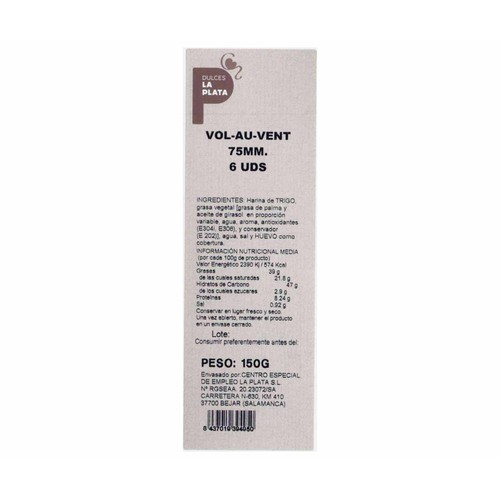 Vol-au-vent 75 mm 6 uds. 150 g. 
