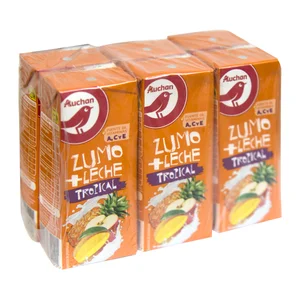 PRODUCTO ALCAMPO Leche y zumo de frutas tropicales (piña, manzana, mango) 6 x 200 ml.