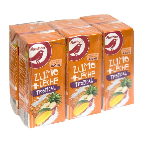Leche y zumo de frutas tropicales (piña, manzana, mango) PRODUCTO ALCAMPO 6 x 200 ml.