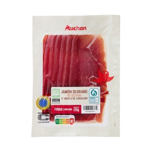 AUCHAN Jamón serrano reserva (12 meses de curación), cortado en finas lonchas 120 g Producto Alcampo.