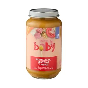 PRODUCTO ALCAMPO Baby Tarrito de hortalizas, lentejas, arroz y ternera, a partir de 12 meses 250 g.