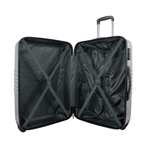 Maleta grande rígida de color gris de 70 cm. tipo trolley con 4 ruedas y cierre por código, AIRPORT ALCAMPO.
