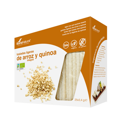 SORIA NATURAL Tostadas ligeras de arroz integral y quinoa ecológicasSORIA NATURAL 90 g.