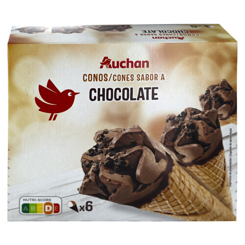 AUCHAN Cono de helado de chocolate 6 x 120 ml. Producto Alcampo