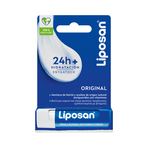 LIPOSAN Original Protector (bálsamo) labial hidratante, con ingredientes 100% naturales.