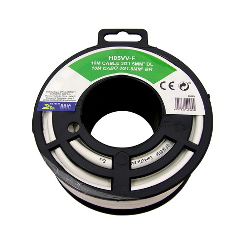 Carrete de 10 metros de cable manguera H05VV-F 3G1,5mm² blanco. EUROBRIC.