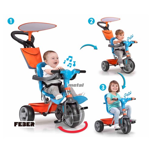 Triciclo evolutivo Baby Plus Music con luces y sonidos, 9 meses-3 años, FEBER.