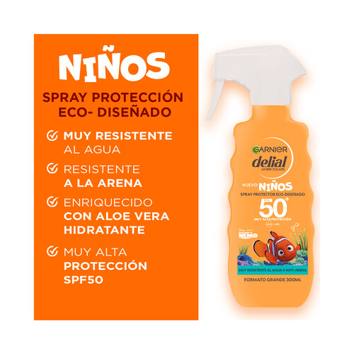 DELIAL de Garnier Protector solar en spray especial para niños con FPS 50+ (muy alto) 300 ml.