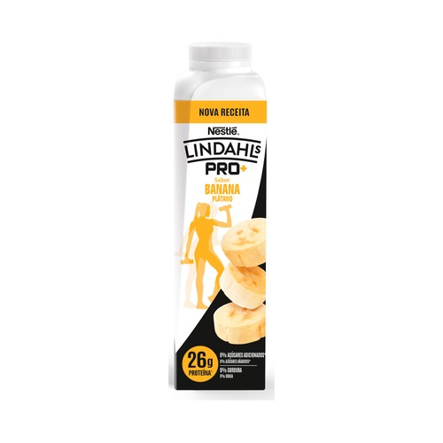 LINDAHLS Pro + de Nestlé Bebida de leche fermentada con sabor a plátano, con alto contenido en proteínas y vitamina D 330 ml.