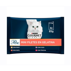 Imagen de PURINA GOURMET Comida para gatos de pato, caza, trucha y pavo PURINA GOURMET PERLE 4 uds. 85 g.