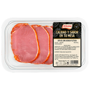 Imagen de EMCESA Bandeja de filetes de cinta lomo de cerdo adobado, elaborados sin gluten 260 g.