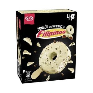 FRIGO Bombón helado de galleta con cobertura y trocitos de Filipinos 4 x 62 ml.