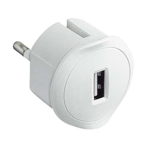 Clavija  bipolar adaptadora de red a USB de color blanco LEGRAND.