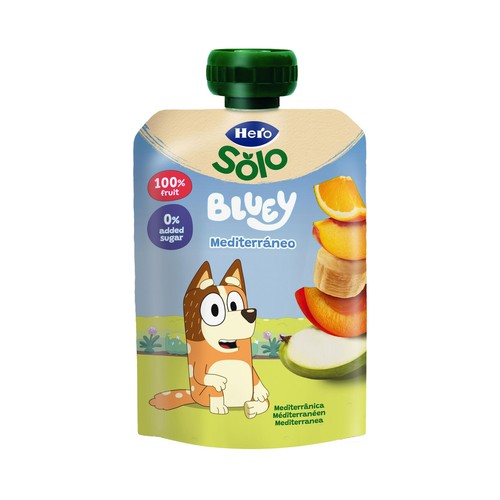 HERO Solo Bolsita de frutas mediterráneas (plátano, naranja y melocotón) a partir de 6 meses 100 g.