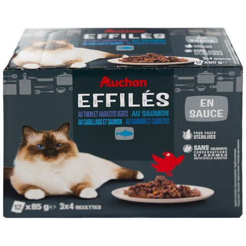 PRODUCTO ALCAMPO Alimento completo para gatos adultos esterilizados a base de atún y salmón 12 x 85 g.