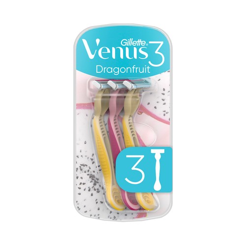 Maquinillas desechables de depilación para mujer con cabezal de 3 hojas GILLETTE Venus 3 dragonfruit 3 uds.