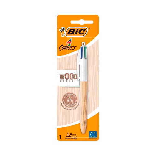 Bolígrafo 4 colores cuerpo textura madera blíster BIC 1 unidad