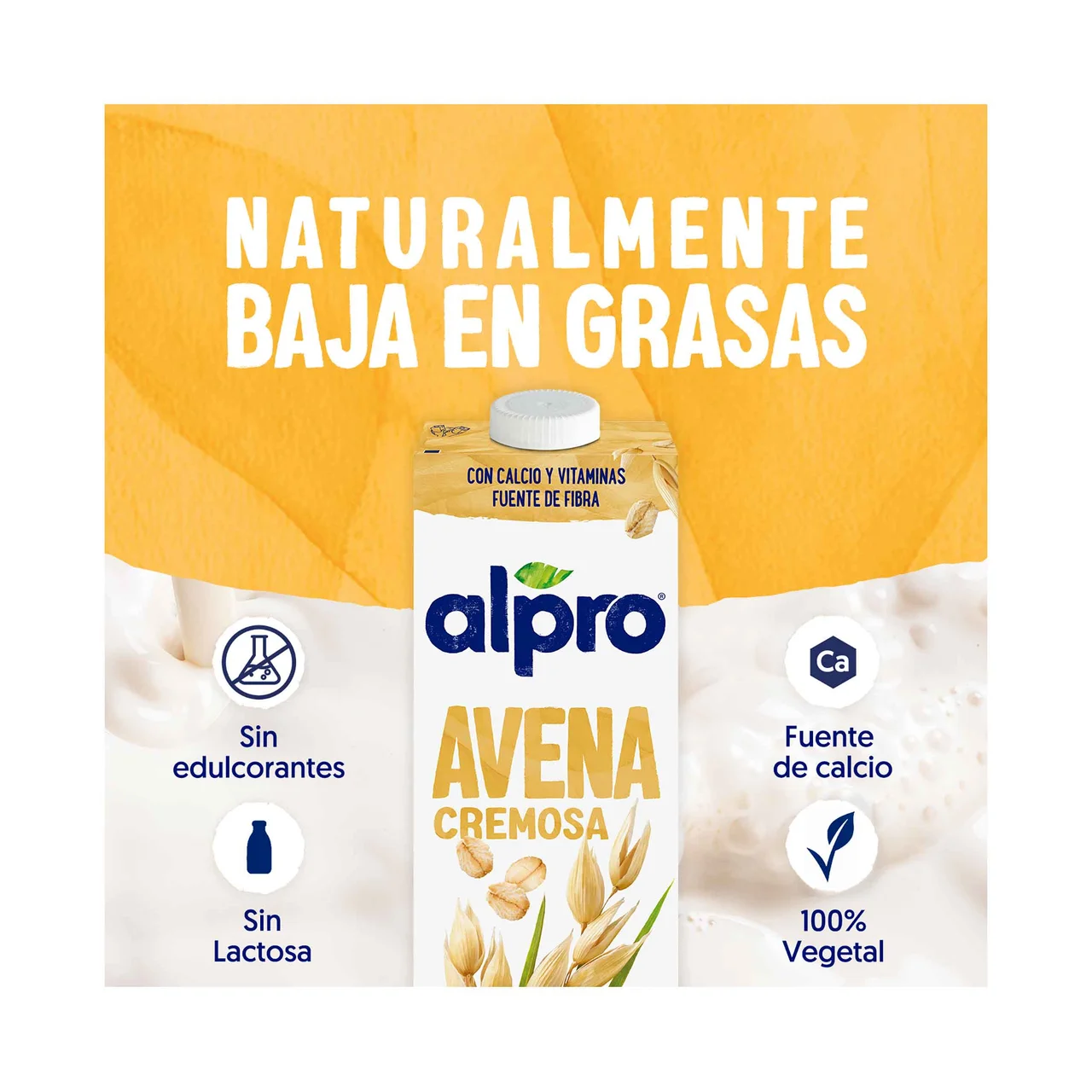 Bebida de avena cremosa, 100% vegetal, sin azúcares añadidos 1 l.