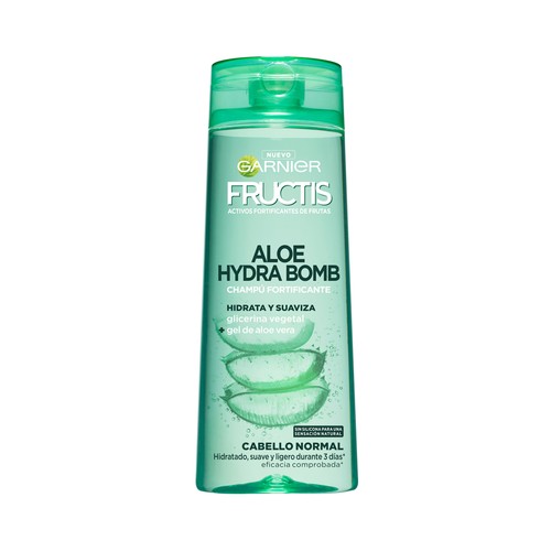 FRUCTIS Hydrabomb de Garnier Champú fortificante con aloe vera y glicerina vegetal, para cabellos normales 360 ml.