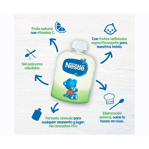 NESTLÉ Bolsita de fruta (manzana, plátano y fresa) a partir de 8 meses 90 g.