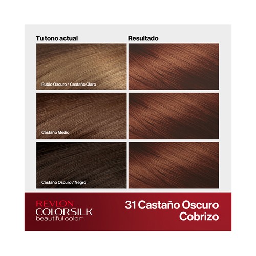REVLON Colorsilk tono 31 Castaño oscuro cobrizo Coloración permanente sin amoniaco.